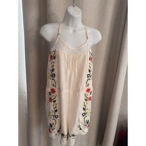 Anthropologie Eloise Womens Romper Bouquet Embroidered M/L Ivory Flowers Floral